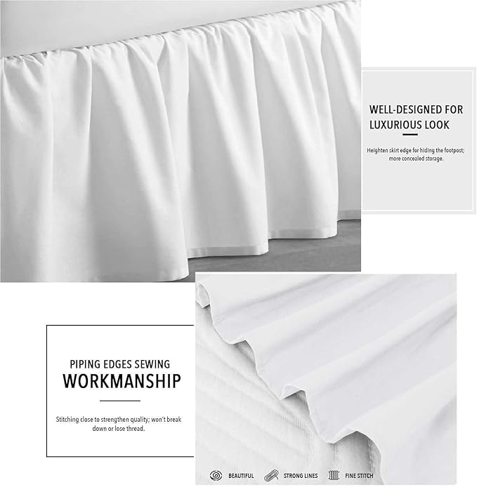 SlumberWell King Bed Skirt with Split Corners, Soft Microfiber, 24 Inch Drop, White Solid, Elegant Ruffled Design