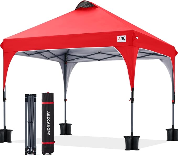 ABCCANOPY Outdoor Pop up Canopy Tent, 8x8 Instant Portable Canopy for Camping, Beach, Backyard, Red