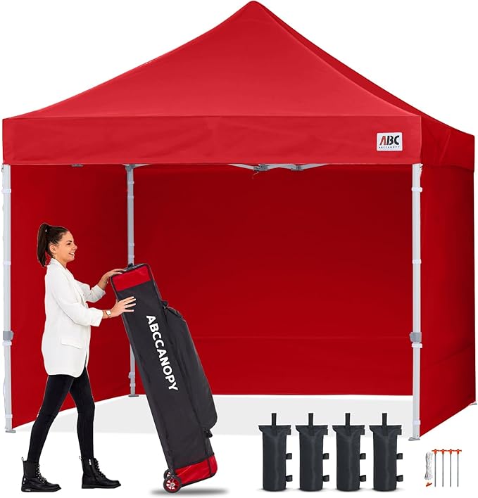 ABCCANOPY Easy Pop Up Canopy Tent with Sidewalls Commercial -Series, Red
