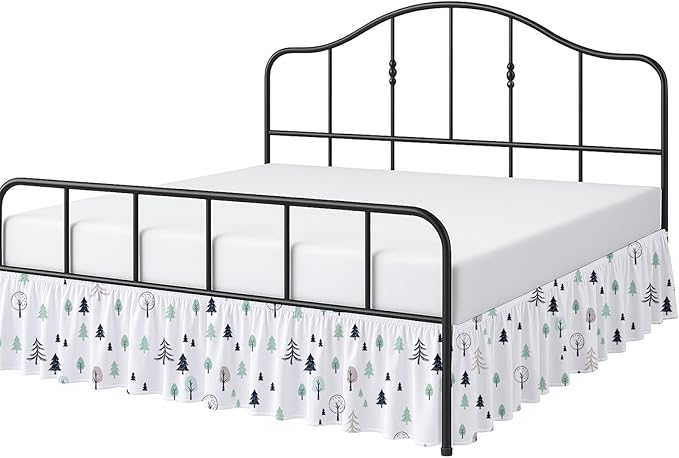 Cottington Lane Ruffled Bed Skirt Queen Size with Split Corner, Brushed Microfiber Hotel Quality Dust Ruffle, 16 Inch Drop Gathered Bedskirt, Soft, Stylish, Shrink & Fade Resistant, Winter Forest