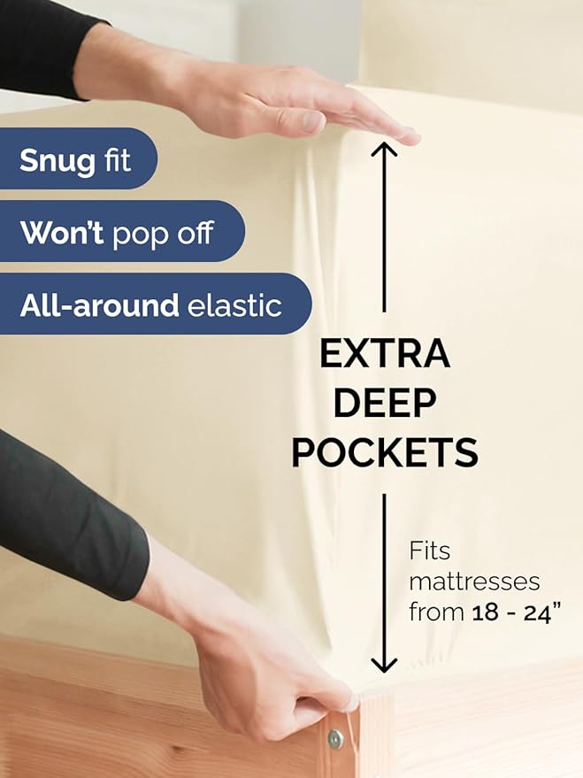 Extra Deep Pocket Full Sheets - 4 Piece Breathable & Cooling Bed Sheets - Hotel Luxury Bed Sheet Set - Soft, Wrinkle Free & Comfy - Easily Fits Extra Deep Mattresses - Deep Pocket Off White Sheets Set