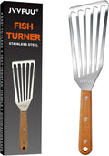 JVVFUU 11" Stainless Steel Slotted Fish Spatula with Wood Handle