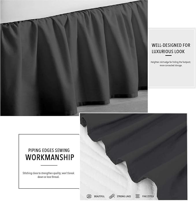 SlumberWell Twin Bed Skirt with Split Corners, Soft Microfiber, 14 Inch Drop, Dark Grey Solid, Elegant Ruffled Design