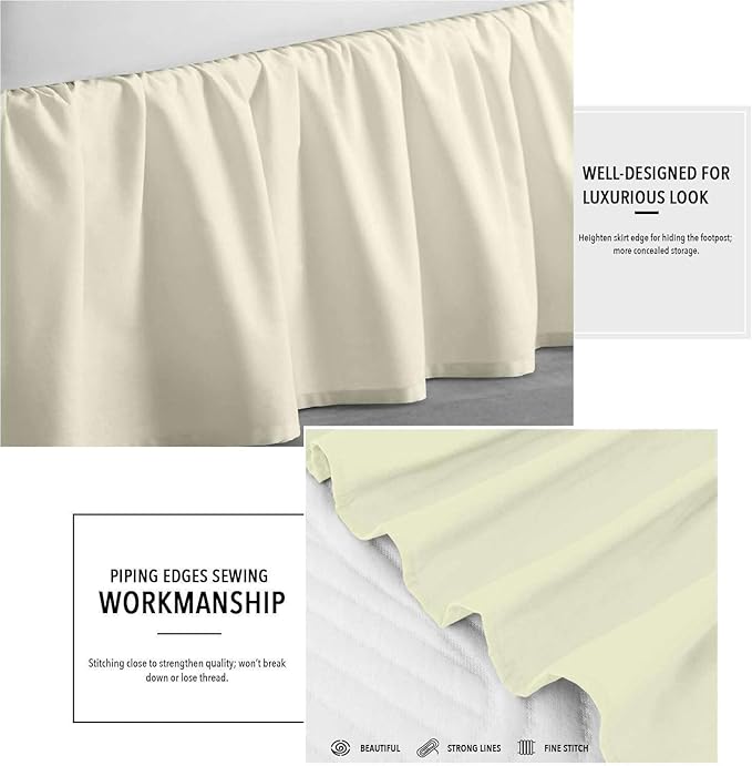 SlumberWell Queen Bed Skirt with Split Corners, Soft Microfiber, 18 Inch Drop, Ivory Solid, Elegant Ruffled Design
