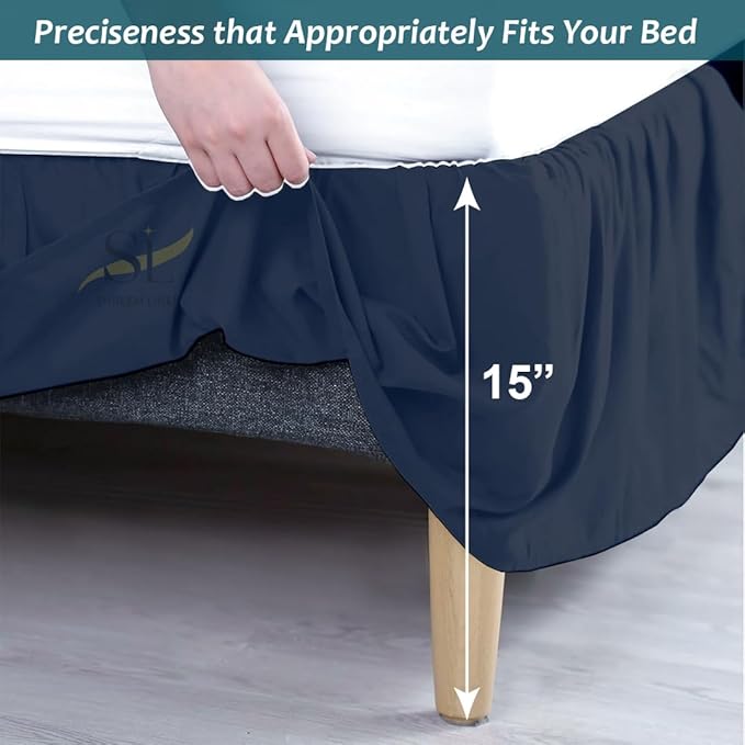 Shreem Linen Ruffled Bed Skirt with Split Corners, Gathered Style, 100% Microfiber, 15-Inch Drop, Dust Ruffle Bedskirt with Platform, Full-XL, Navy Blue