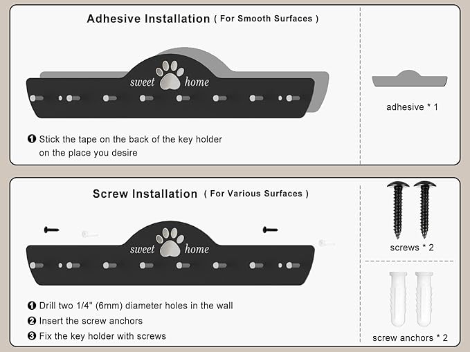 Key Holder Wall Mount with 8 Hooks & Pet Paw Design, Adhesive Metal Key Organizer Rack Hanger for Entryway, Apartment Essentials, Garage,Cute Home Decor Accessories (Pet Paw)