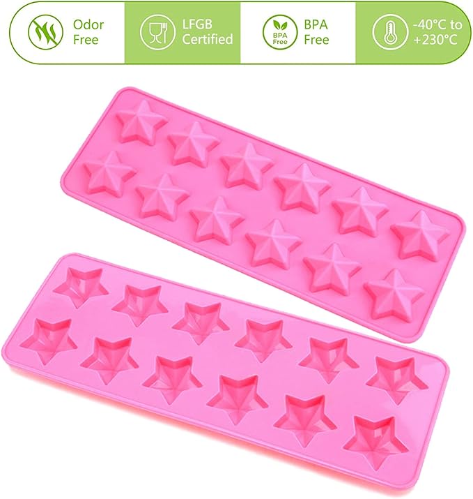 Star Silicone Mold,12 Cavity Star Chocolate Mold,Pink