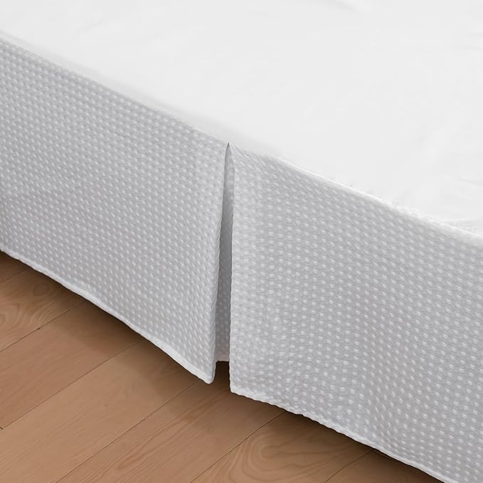 Queen Bed Skirt, Pleated Waffle Weave Bed Skirt with Split Corners, Tailored Dust Ruffle 12 Inch Drop Easy Fit, Machine Washable (White, Queen - 12" Drop)
