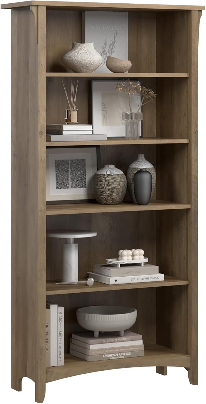 Bush Home Salinas 5 Shelf Bookcase in Reclaimed Pine, Tall Bookshelf, Large