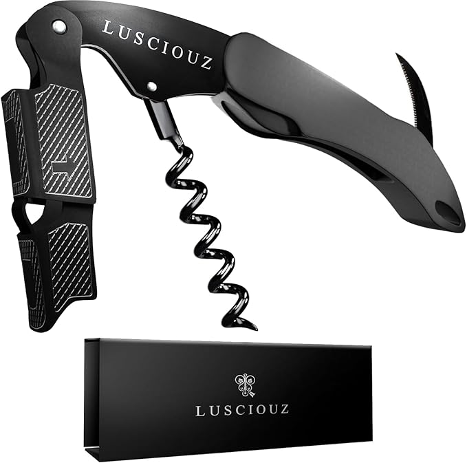 LUSCIOUZ Zero Resistance THE HELIX Corkscrew Silent Wine Bottle Opener Waiters Corkscrew Wine Key (5 Coil_Black)