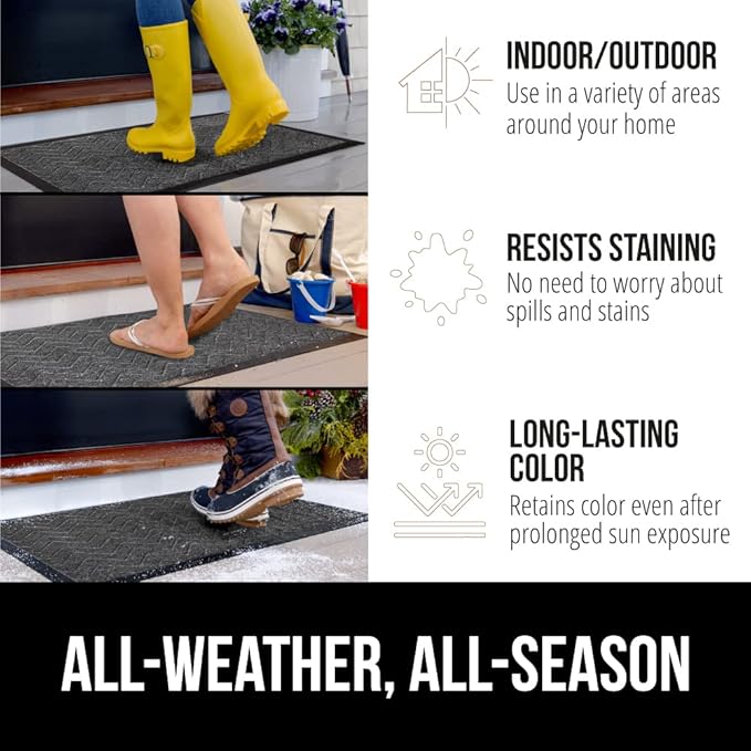 GORILLA GRIP 100% Waterproof All-Season WeatherMax Doormat 35x23, US Designed Natural Rubber, Stain and Fade Resistant, Low Profile Indoor Outdoor Door Mats, Easy Clean Patio Mat, Steel Chevron