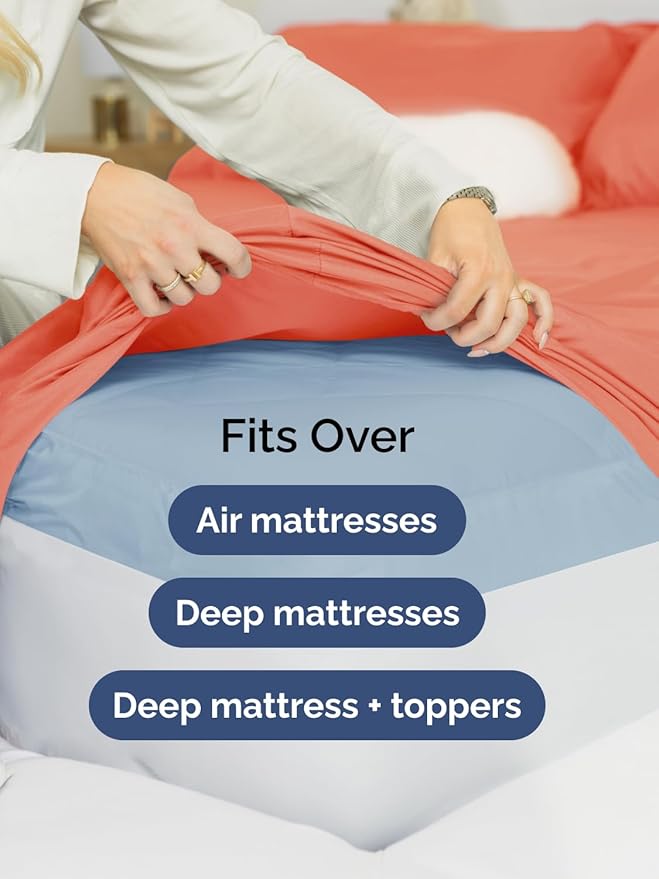 Extra Deep Pocket Queen Sheet Set - 4 Piece Breathable & Cooling Bed Sheets - Hotel Luxury Sheet Set - Ultra Soft, Wrinkle Free & Comfy - Easily Fits Extra Deep Mattresses - Deep Pocket Coral Sheets
