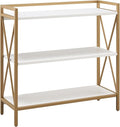 Leick Home Claudette Bookshelf, Satin Gold, 3 Shelves, Easy Assembly, 12 in D x