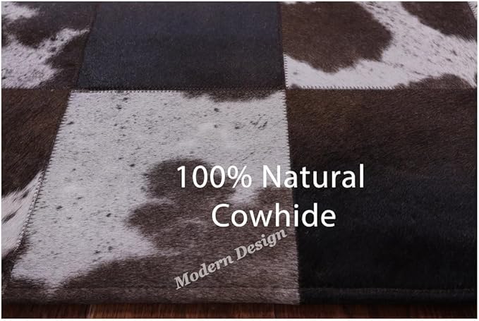 Modern Design Premium Cowhide Leather Carpet with Chevron Pattern, Area Rug (D.Brown/White, 8x10)