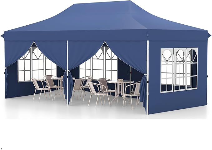 Tangkula 10x20 Ft Pop Up Canopy, UPF 50+ Portable Outdoor Canopy Tent with with 6 Removable Sidewalls, 2 Zippered Door, Windows, Carrying Bag for Party, Wedding, Backyard