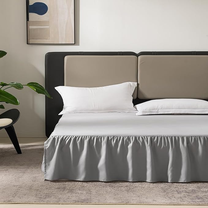 TSUTOMI Light Grey Bed Skirt Full Size Ruffled Bed Skirt with Split Corners, Full Bed Skirt 12 Inch Drop, Full Size Bed Skirt Black for Ruffled Bed Skirt with Split Corners, Bed Skirt Full Size