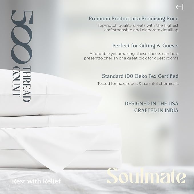 Mayfair Linen 100% Egyptian Cotton 2 Pack Twin Sheet Set - 500 Thread Count Cotton Sheets Twin Size (6 PC, Light Blue), Extra Soft, Cooling, Sateen Weave, 16" Deep Pocket College Dorm Room Bed Sheet