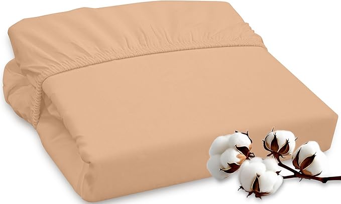 ROYALE LINENS 300 Thread Count 100% Long Staple Combed Cotton Fitted Sheet California King - Super Soft Deep Pocket Bottom Sheet - Fitted Sheets Only - Elastic Sheets (Cal King, Sand)