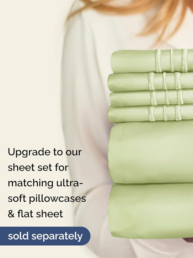 Extra Deep Split King Fitted Sheet - Hotel Luxury Single Fitted Sheet Only - Easily Fits 18 to 24 inch Mattress - Ultra Soft, Wrinkle Free w/Extra Deep Pockets - Breathable & Comfy - Light Sage Green