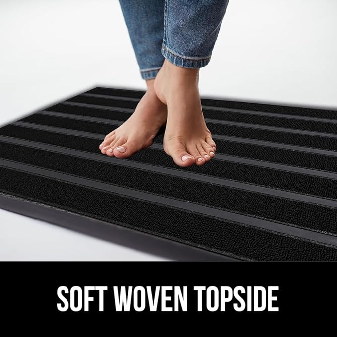GORILLA GRIP 100% Waterproof All-Season WeatherMax Doormat US Designed Natural Rubber, Stain and Fade Resistant, Low Profile Indoor Outdoor Door Mats, Easy Clean Patio Mat, 23x35, Black Stripe