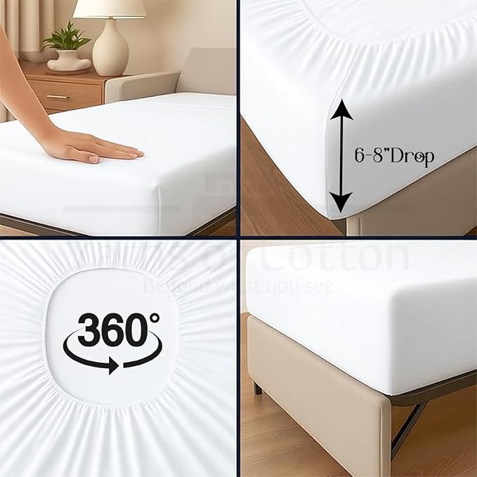 Sleeper Sofa 4 Piece Bed Sheet Set Premium Quality 100% Cotton 500 Thread Count, Smooth & Super Soft Sateen Weave, Extra Soft Bed Sheets, Wrinkle Free, 6 Inch Deep Pocket (Full, White)