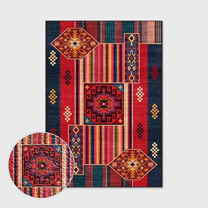 Vintage Boho Area Rugs Multicolor Ethnic Style Geometric Splicing Carpets Bedroom Living Room Kitchen Floor Mats Indoor Outdoor Non-Shedding Runner Rug Home Décor Carpet 3' X 7'
