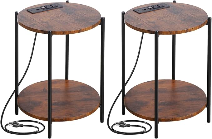 Gawicpy 2 Tier Round Side Table, Folding End Tables Coffee Table Simplistic