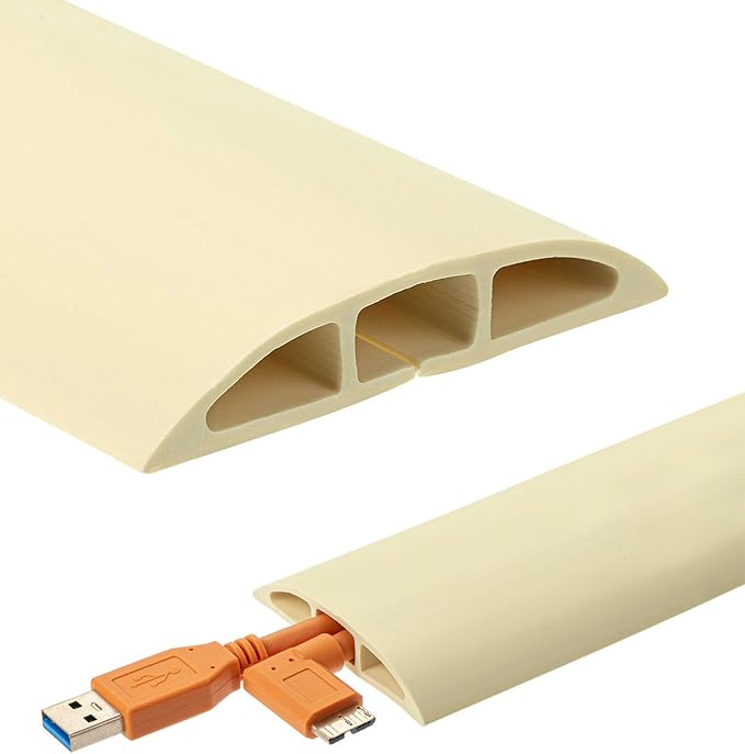 Bates- Floor Cord Cover, 30ft, Cable Cavity 0.6" (W) x 0.31" (H), Heavy Duty Wire Protector, PVC Extension Cords Hider, Protect Cords, Prevent Cable Trips, Cord Hider for Office, Home, Outdoor