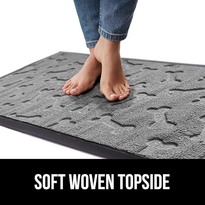 GORILLA GRIP 100% Waterproof All-Season WeatherMax Doormat 35x23, US Designed Natural Rubber, Stain and Fade Resistant, Low Profile Indoor Outdoor Door Mats, Easy Clean Patio Mat, Light Gray Bones