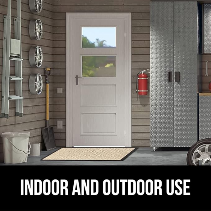 GORILLA GRIP 100% Waterproof All-Season WeatherMax Doormat, 72x24, US Designed Natural Rubber, Stain and Fade Resistant, Low Profile Indoor Outdoor Door Mats, Easy Clean Patio Mat, Modern Latte