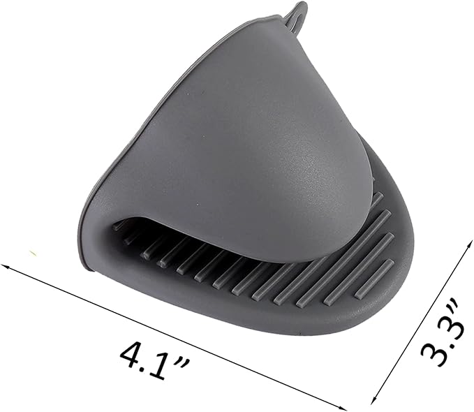 2 Pairs Mini Oven Gloves Silicone Heat Resistant Cooking Pinch Mitts Potholder for Kitchen Cooking & Baking (Black and Grey)