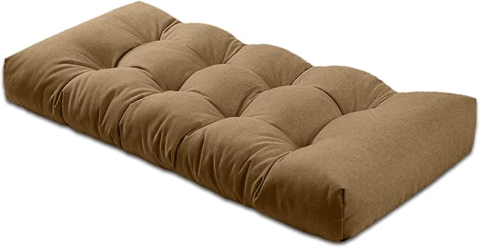 Bench Cushion 42 inches,Indoor/Outdoor Non-Slip Tufted Cushions, Premium Waterproof Linen, Soft Piano Sofa Cushions, Entryway Storage, Bay Window, High-Density Memory Foam(Coffee-42x16x4in)