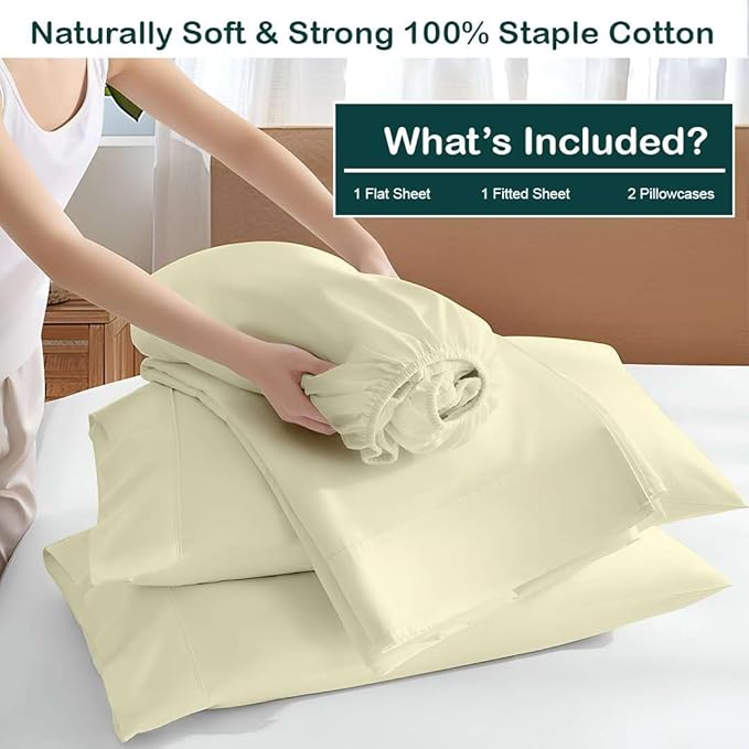 NON Sticky cotton Twin Size Sleeper Sofa Sheets, 4 Piece Egyptian Cotton Bed Sheet Set for Sofa Bed, 7" Deep Pocket for Pull Out Couch Mattress, 39" x 75", Ivory Solid, Soft & Breathable