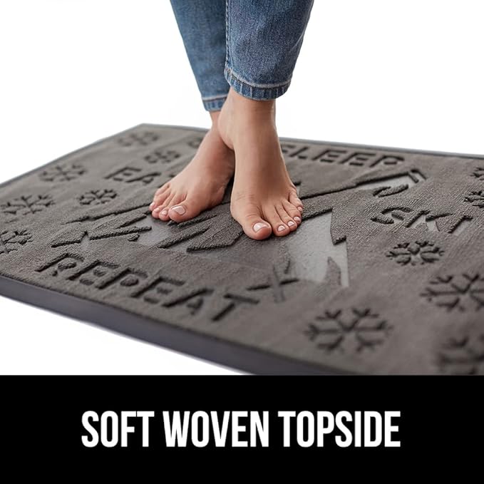 GORILLA GRIP 100% Waterproof All-Season WeatherMax Doormat, US Designed Natural Rubber, Stain and Fade Resistant, Low Profile Indoor Outdoor Door Mats, Easy Clean Patio Mat, 17x29, Graphite Skiing