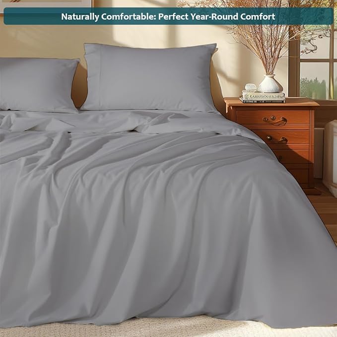 XL Twin Sheets Set - Luxury 338 Thread Count 100% Egyptian Cotton Sateen, Twin XL Sheet Set with All Around Elastic for a, Hotel Quality Bedding (Light Grey Solid)