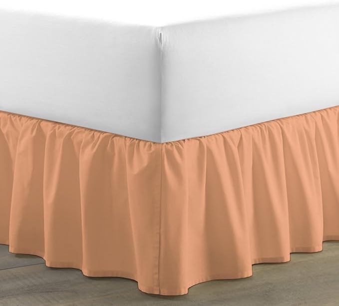 Bed Skirt - Ruffled Bed Skirt (Full XL, Peach) 12 Inch Drop Dust Ruffle with Platform, 100% Cotton 800 Thread Count Fabric - Dust Ruffle Bedskirt for Easy Fitting and Easy Care