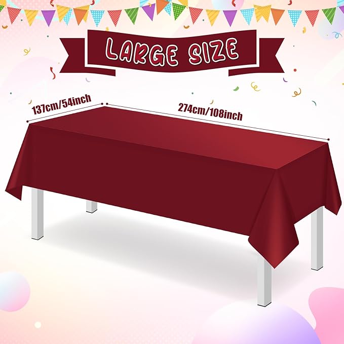 32 Pack Maroon Plastic Tablecloth for Rectangle Tables, Premium Decorative Burgundy Disposable Table Cloths for Parties, Rectangle Party Table Cover for Birthday Anniversary Graduation, 54x108 Inch