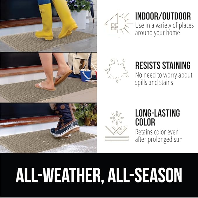 GORILLA GRIP Front Door Mat, 47x35, Indoor Outdoor Ultra Absorbent HydroAbsorb Doormat, Absorbs Up to 6 Cups of Water, Stain and Fade Resistant, Rubber Backing Doormats, Captures Dirt, Beige