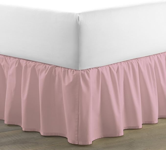Bed Skirt - Ruffled Bed Skirt (Queen, Pink) 12 Inch Drop Dust Ruffle with Platform, 100% Cotton 800 Thread Count Fabric - Dust Ruffle Bedskirt for Easy Fitting and Easy Care