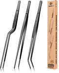 BUNDLEPRO Kitchen Tweezers Tongs with Precision Serrated Tips, 3 Pcs, 10''
