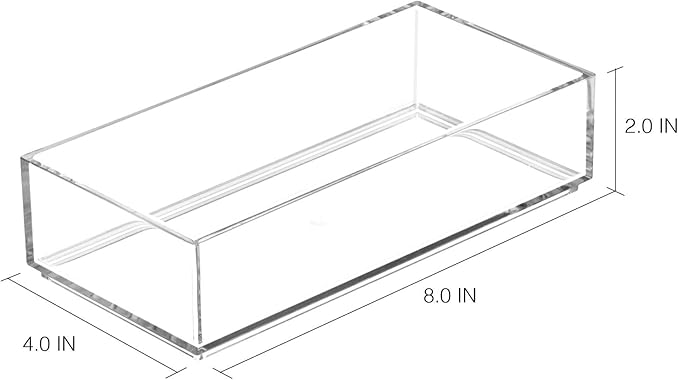iDesign Clarity Plastic Drawer Organizer for Vanity, Countertop, Bathroom, Kitchen and Cabinet Storage, 8" x 4" x 2", Clear