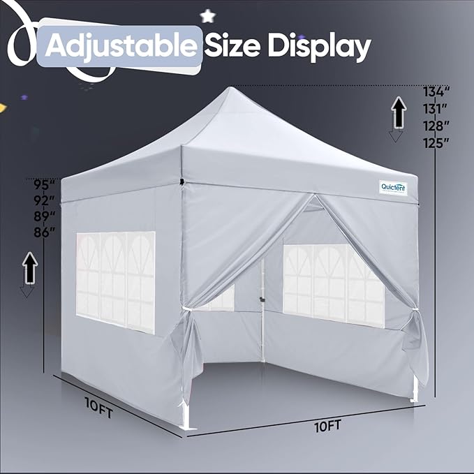 Quictent 10x10 Heavy Duty Pop Up Canopy Tent with Sidewalls, Hexagonal Legs- Commercial Instant Shelter with 3-Year Frame Warranty, 800D Waterproof Oxford Fabric for Weddings, Events, Outdoor Markets