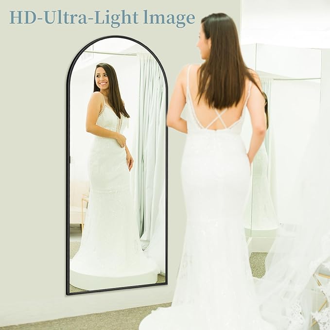 Full Length Mirror with Stand, 68"x26" Arched Full Body Mirror, Large Stand Up Mirrors, Aluminum Frame Floor Standing Mirrors, Freestanding Hanging Leaning Mounted for Bedroom Living Room Black