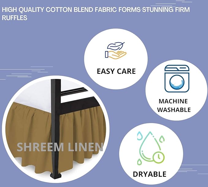 Shreem Linen Ruffled Bed Skirt with Split Corners, Gathered Style, 100% Microfiber, 12-Inch Drop, Dust Ruffle Bedskirt with Platform, Short Queen, Taupe