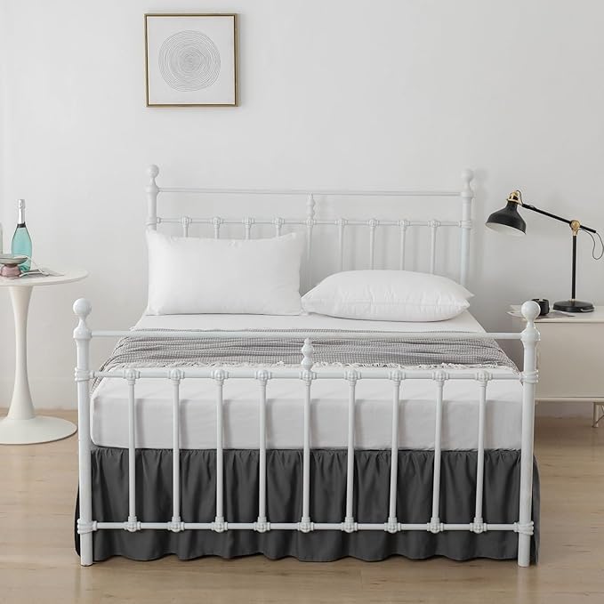 Bed Skirt Twin Size Ruffled Bed Skirt with Split Corners, 12 Inch Drop Dust Ruffle Bed Skirt with Platform, Dark Grey, 12" Twin