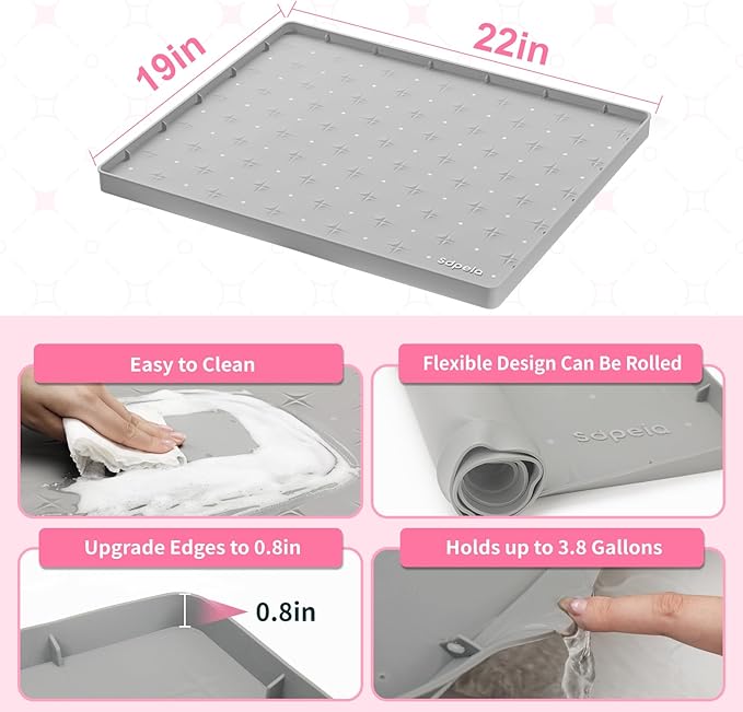 Sdpeia Under Sink Mat 22"×19" Waterproof Silicone Cabinet Liner & Sink Protector for Kitchen & Bathroom, Multi-Purpose Organizers Tray for Pets, Laundry, Cat Litter Mat
