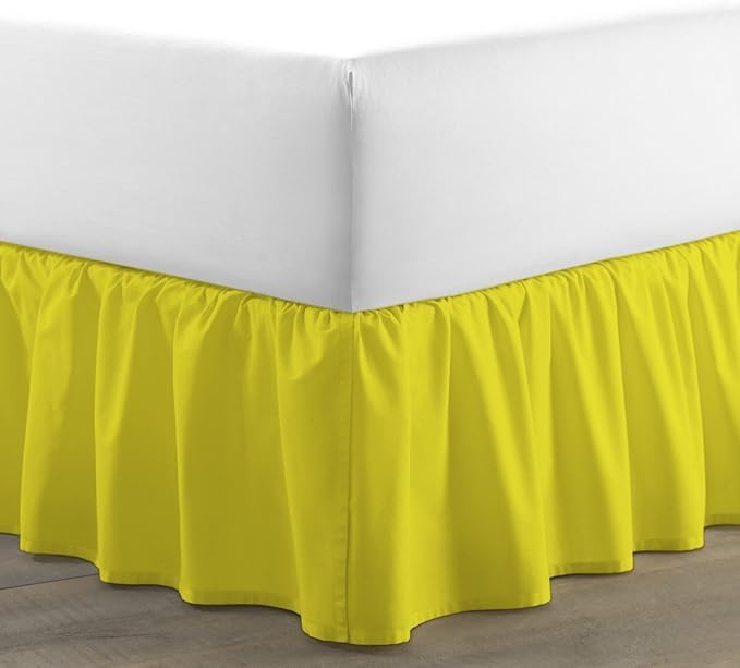 Ruffled Bed Skirt (Olympic Queen, Yellow) 18 Inch Drop Dust Ruffle with Platform, 100% Cotton 600 Thread Count Fabric, Gathered Styling, Available in All Bed Sizes and 23 Colors - Bedskirt
