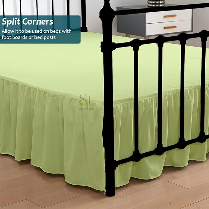 Shreem Linen Ruffled Bed Skirt with Split Corners, Gathered Style, 100% Microfiber, 24-Inch Drop, Dust Ruffle Bedskirt with Platform, Twin-XXL, Sage