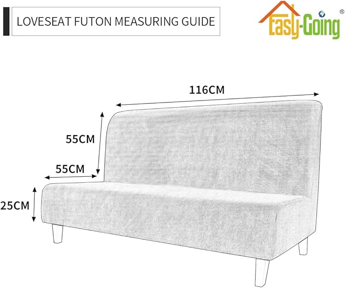 Easy-Going Stretch Futon Slipcover Armless Futon Bed Cover Furniture Protector Without Armrests with Elastic Bottom for Kids, Soft Jacquard Fabric Small Checks (Medium, Dark Blue)