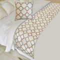The HomeCentric King/Queen/Twin White, Beige & Grey Decorative King 90"x18" Bed Runner with Two Pillow Cover, Embroidered, Bouclet & Lace Bed Scarf on Cotton Fabric - Threaded Geometry